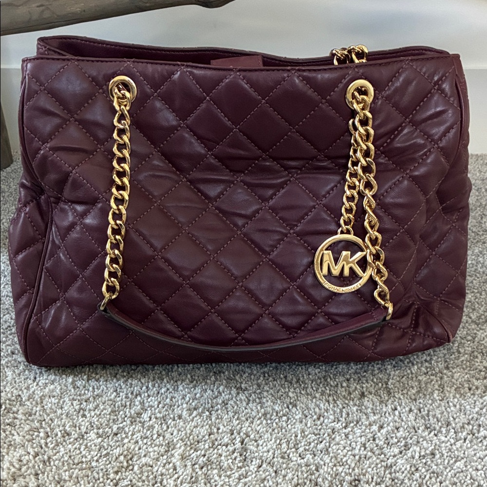 Michael Kors Burgundy Quilted Shoulder Bag with Gold Chain